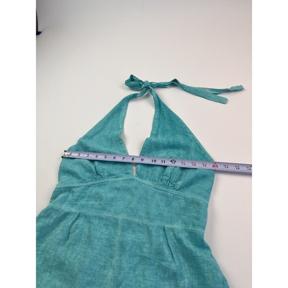 Made in Italy Linen Halter Jumpsuit Size M Wide Leg Open Back Teal Beachy Summer - Picture 7 of 13